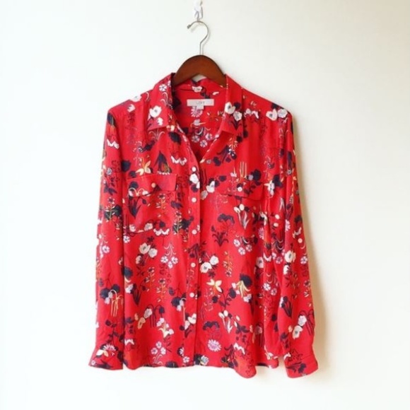 red floral button down